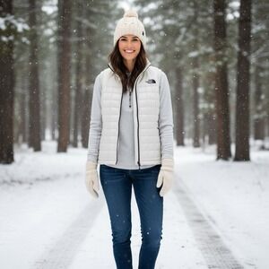 The North Face ThermoBall Eco Puffer Vest Womens Medium White Full Zip Pockets